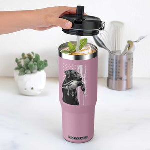 Duck Hunting Dog Back Lab Vintage American Flag Flip Straw Tumbler TS11 One Size: 30 oz Light Pink Print Your Wear