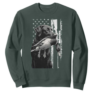 Duck Hunting Dog Back Lab Vintage American Flag Sweatshirt TS11 Dark Forest Green Print Your Wear