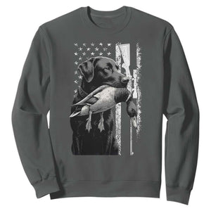Duck Hunting Dog Back Lab Vintage American Flag Sweatshirt TS11 Dark Heather Print Your Wear
