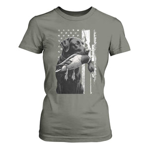 Duck Hunting Dog Back Lab Vintage American Flag T Shirt For Women TS11 Military Green Print Your Wear