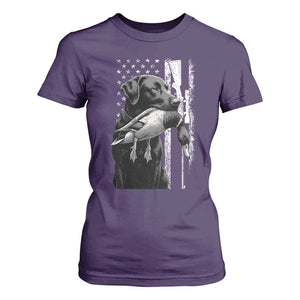 Duck Hunting Dog Back Lab Vintage American Flag T Shirt For Women TS11 Purple Print Your Wear