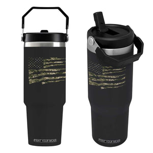Hunting Guns Vintage Camo American Flag Flip Straw Tumbler TS11 One Size: 30 oz Black Print Your Wear