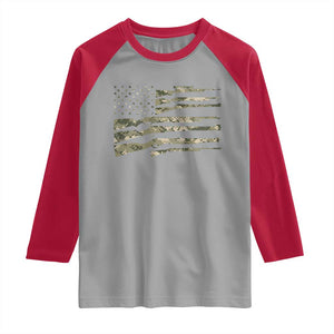 Hunting Guns Vintage Camo American Flag Raglan Shirt TS11 Sport Gray Red Print Your Wear