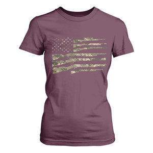 Hunting Guns Vintage Camo American Flag T Shirt For Women TS11 Maroon Print Your Wear