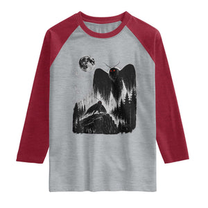 Mothman Howling at Moon 90s Retro Raglan Shirt Funny West Virginia Cryptid