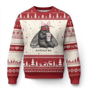 Funny Mothman Mothma'am Cute Pink Bow Coquette Ugly Christmas Sweater