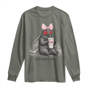 Funny Mothman Mothma'am Cute Pink Bow Coquette Long Sleeve Shirt