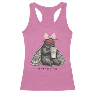 Funny Mothman Mothma'am Cute Pink Bow Coquette Racerback Tank Top