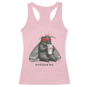 Funny Mothman Mothma'am Cute Pink Bow Coquette Racerback Tank Top