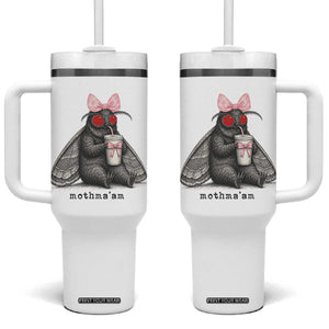 Funny Mothman Mothma'am Cute Pink Bow Coquette Tumbler With Handle