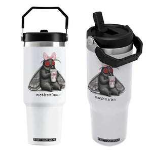 Funny Mothman Mothma'am Cute Pink Bow Coquette Flip Straw Tumbler