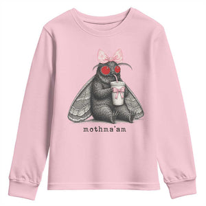 Funny Mothman Mothma'am Cute Pink Bow Coquette Youth Sweatshirt