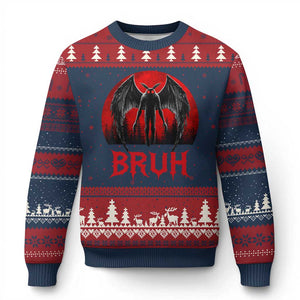 Funny Bruh Mothman Ugly Christmas Sweater Cryptozoology Cryptid Humor Weirdcore Horror Moon
