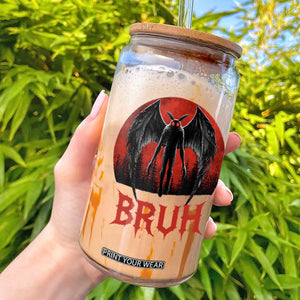 Funny Bruh Mothman Glass Can Cryptozoology Cryptid Humor Weirdcore Horror Moon