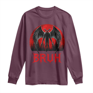 Funny Bruh Mothman Long Sleeve Shirt Cryptozoology Cryptid Humor Weirdcore Horror Moon