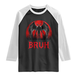 Funny Bruh Mothman Raglan Shirt Cryptozoology Cryptid Humor Weirdcore Horror Moon