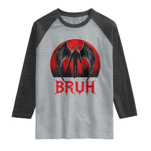 Funny Bruh Mothman Raglan Shirt Cryptozoology Cryptid Humor Weirdcore Horror Moon