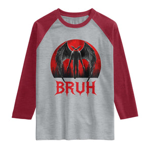 Funny Bruh Mothman Raglan Shirt Cryptozoology Cryptid Humor Weirdcore Horror Moon