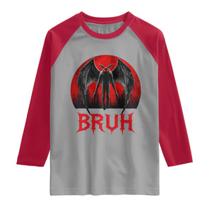 Funny Bruh Mothman Raglan Shirt Cryptozoology Cryptid Humor Weirdcore Horror Moon