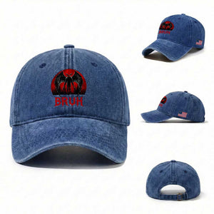 Funny Bruh Mothman Washed Cotton Baseball Cap Cryptozoology Cryptid Humor Weirdcore Horror Moon