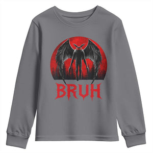 Funny Bruh Mothman Youth Sweatshirt Cryptozoology Cryptid Humor Weirdcore Horror Moon