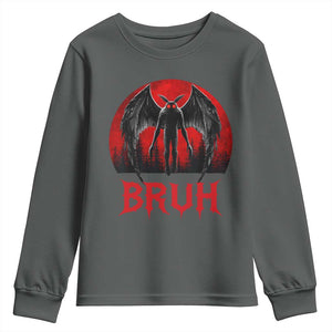 Funny Bruh Mothman Youth Sweatshirt Cryptozoology Cryptid Humor Weirdcore Horror Moon