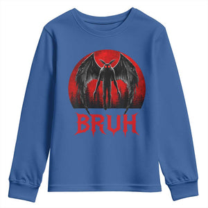 Funny Bruh Mothman Youth Sweatshirt Cryptozoology Cryptid Humor Weirdcore Horror Moon