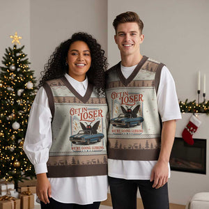 Funny Mothman V-Neck Knit Sweater Vest Get In Loser We Are Going Lurking Cryptid Lover
