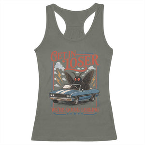Funny Mothman Racerback Tank Top Get In Loser We Are Going Lurking Cryptid Lover