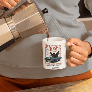 Funny Mothman Coffee Mug Get In Loser We Are Going Lurking Cryptid Lover
