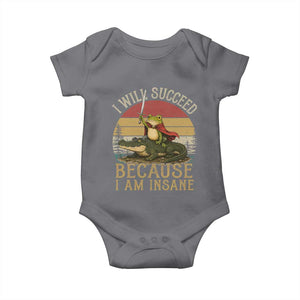 I Will Succeed Because I Am Insane Funny Frog Riding Alligator Baby Onesie