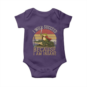 I Will Succeed Because I Am Insane Funny Frog Riding Alligator Baby Onesie