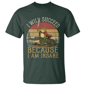 I Will Succeed Because I Am Insane Funny Frog Riding Alligator T Shirt