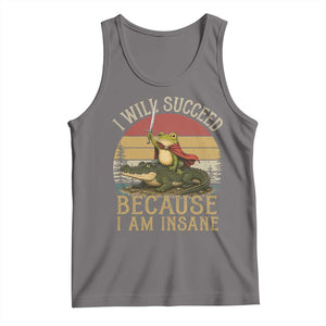 I Will Succeed Because I Am Insane Funny Frog Riding Alligator Tank Top
