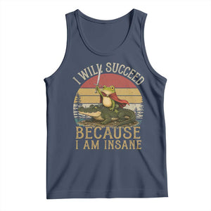 I Will Succeed Because I Am Insane Funny Frog Riding Alligator Tank Top