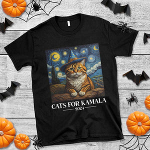 Harris Halloween T Shirt Cats For Kamala 2024 Starry Night Witch Cat TS11 Black Print Your Wear