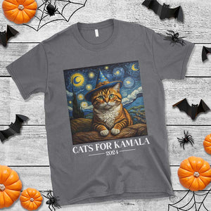 Harris Halloween T Shirt Cats For Kamala 2024 Starry Night Witch Cat TS11 Charcoal Print Your Wear