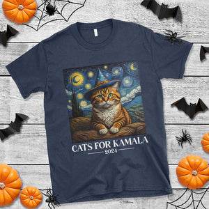 Harris Halloween T Shirt Cats For Kamala 2024 Starry Night Witch Cat TS11 Navy Print Your Wear