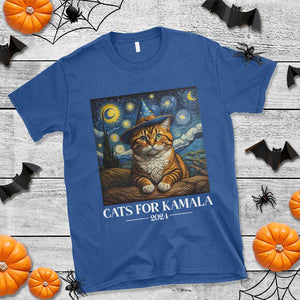 Harris Halloween T Shirt Cats For Kamala 2024 Starry Night Witch Cat TS11 Royal Blue Print Your Wear