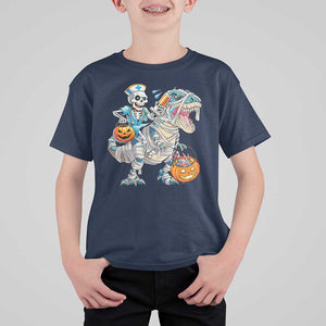 Funny Halloween Nurse T Shirt For Kid Skeleton Nurse Riding Mummy Dinosaur Pumpkin Candy TS11 Navy Print Your Wear