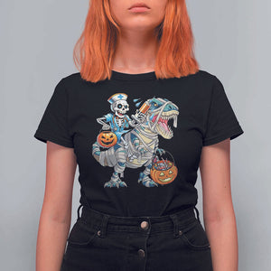Funny Halloween Nurse T Shirt For Women Skeleton Nurse Riding Mummy Dinosaur Pumpkin Candy TS11 Black Print Your Wear