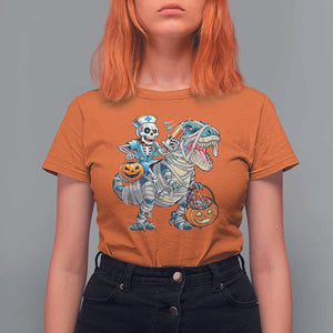Funny Halloween Nurse T Shirt For Women Skeleton Nurse Riding Mummy Dinosaur Pumpkin Candy TS11 Orange Print Your Wear