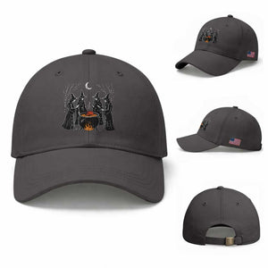 Funny Halloween Witch Spooky Season Orange Cauldron Baseball Cap TS11 Baseball Cap Universal Fit Dark Gray Print Your Wear