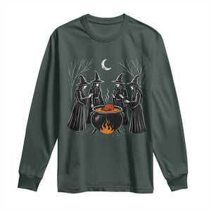 Funny Halloween Witch Spooky Season Orange Cauldron Long Sleeve Shirt TS11 Dark Forest Green Print Your Wear