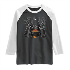 Funny Halloween Witch Spooky Season Orange Cauldron Raglan Shirt TS11 Black White Print Your Wear