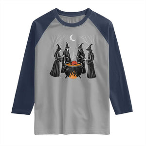 Funny Halloween Witch Spooky Season Orange Cauldron Raglan Shirt TS11 Sport Gray Navy Print Your Wear