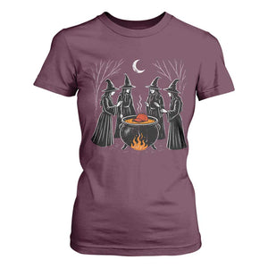 Funny Halloween Witch Spooky Season Orange Cauldron T Shirt For Women TS11 Maroon Print Your Wear
