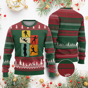 American Football Player Retro Vintage Sport Lover Ugly Christmas Sweater TS11 Red Green Print Your Wear