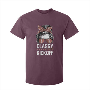 Funny Classy Until Kickoff T Shirt For Kid American Football Game Day Messy Bun TS11 Maroon Print Your Wear
