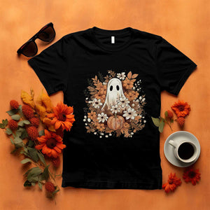 Halloween Ghost T Shirt Vintage Floral Pumpkin Glitter Print TS11 Black Print Your Wear